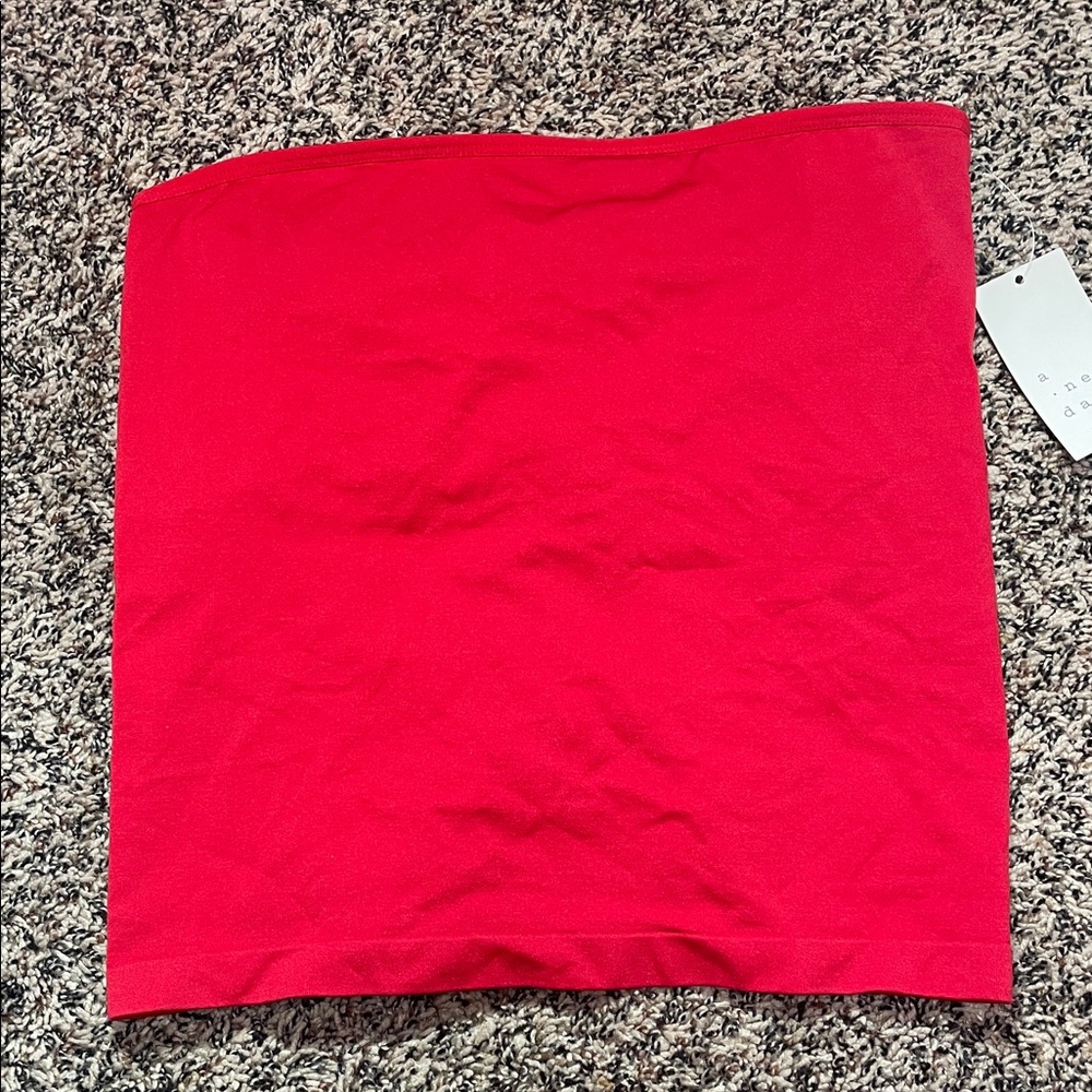 a new day Woman’s Red & Black Strapless Tube Crop Top Butter Soft Sz M | NWT - Picture 3 of 6